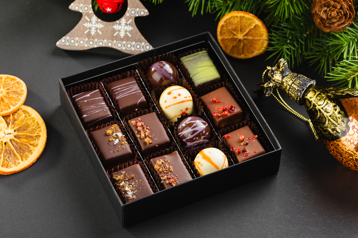 christmas themed box of chocolates